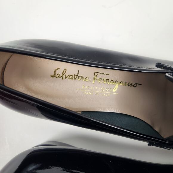 Salvatore Ferragamo Nero Nappy Calf Loafer Black Patent Leather 7.5B Narrow - Picture 8 of 12